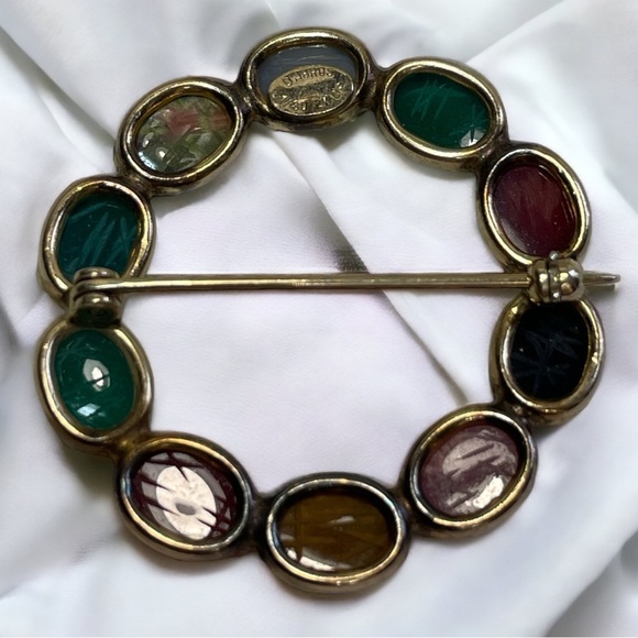 Vintage Scarab Stones Earrings & Brooch Set by D’ABROS - Picture 2 of 4